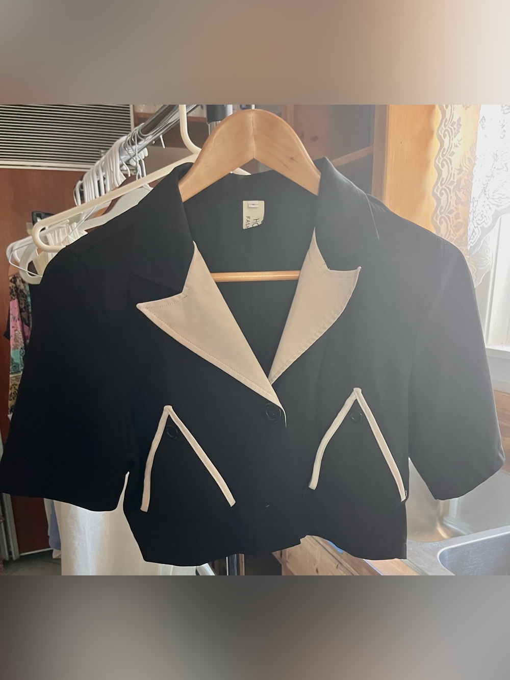 HOLT Black and White Cropped Contrast Blazer Jacket 50s 60s Western / Pinup